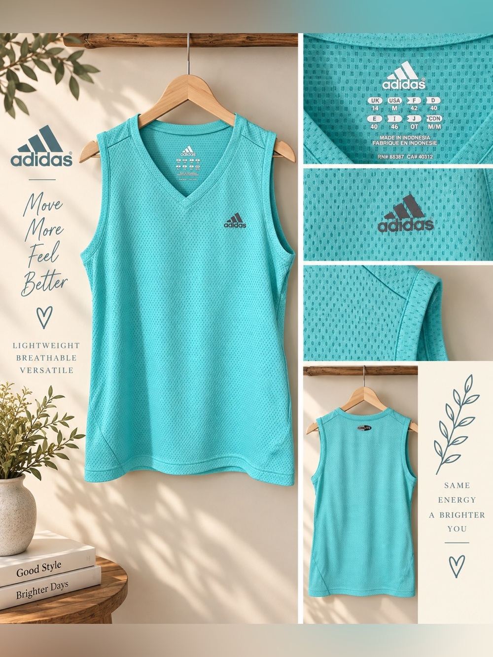 Adidas ClimaLite Sleeveless Athletic Tank – Turquoise – Women’s Medium